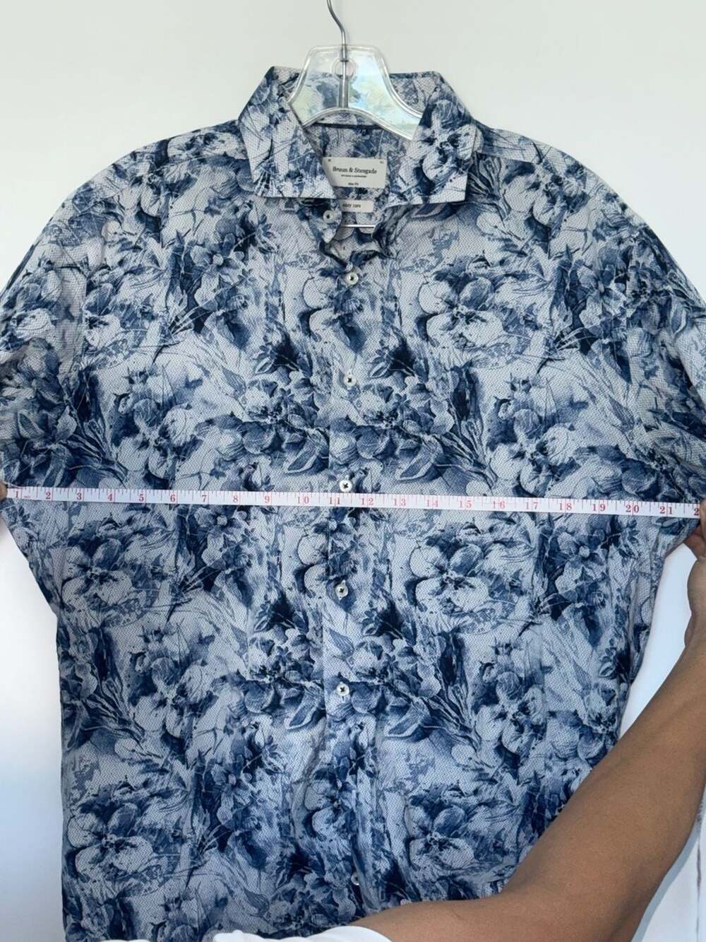 Bruun & Stengade Slim Fit Blue Floral Print Easy Care Cotton Shirt View 6